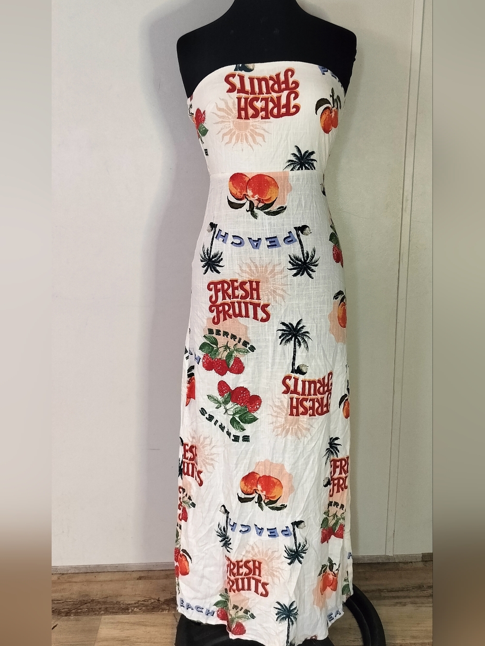 Strapless White 'Fresh Fruits' Print Mini Dress